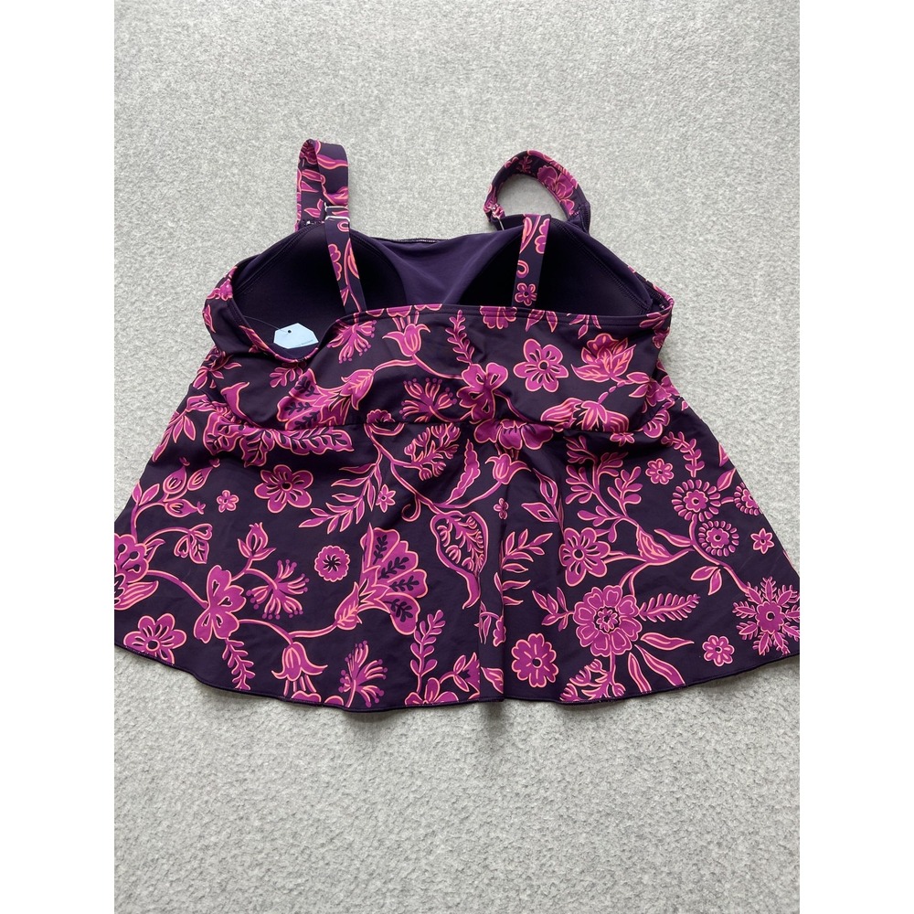 Lands’ End Tankini Swim Top Purple Pink Floral Empire Waist Plus Size - Picture 10 of 11